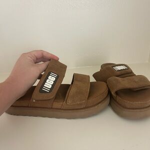 UGG Chestnut Suede Double-Strap Platform Slides